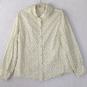 Hope Ave Women's Cream‎ Blue Floral Collared Farmhouse Blouse Size M